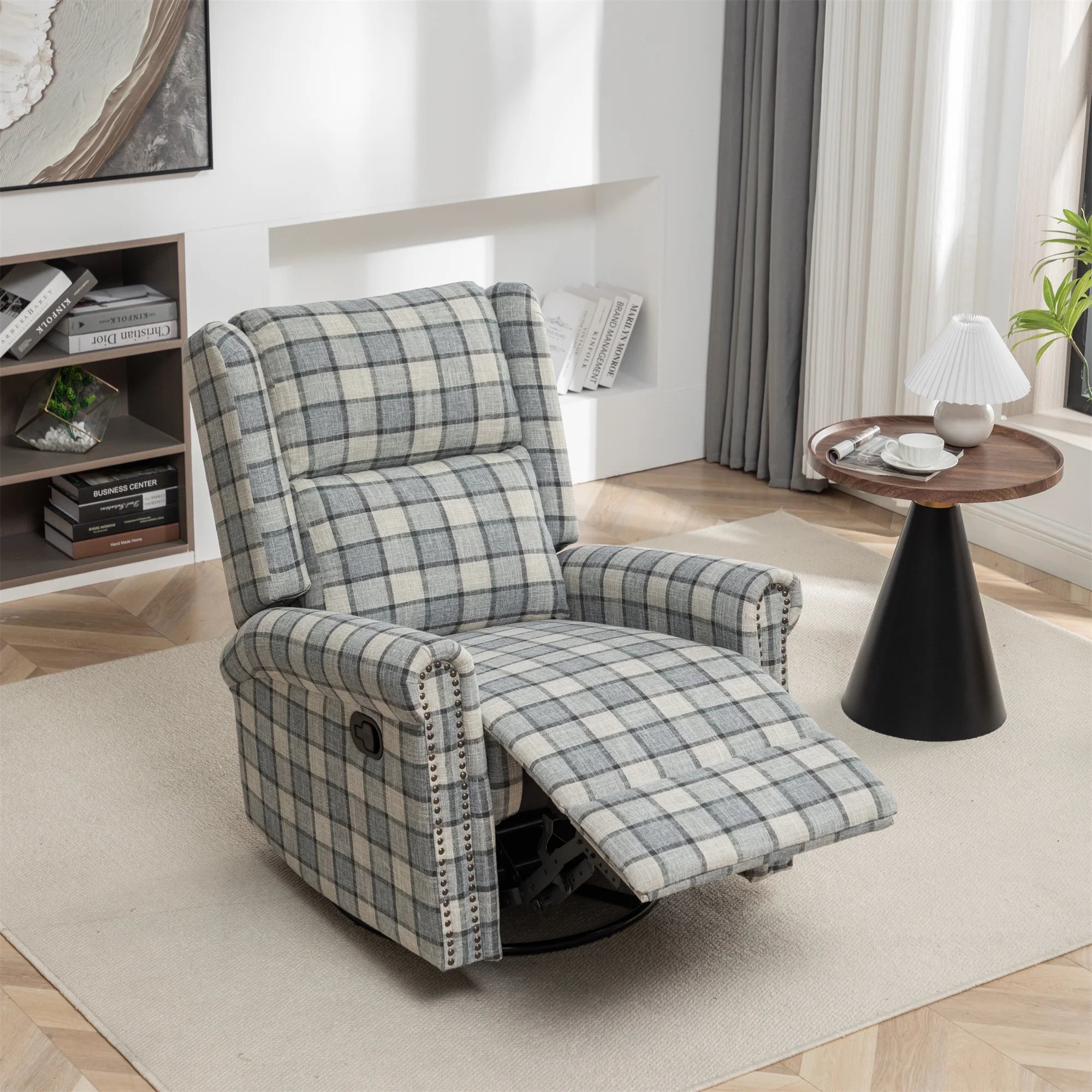 Swivel Rocker Recliner Chair with Padded Seat, Green E134