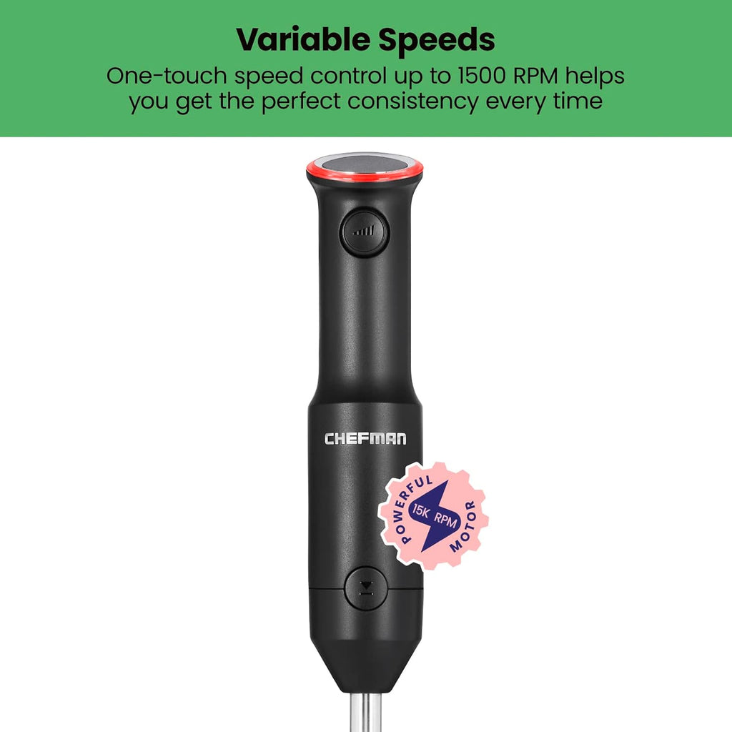 Chefman Cordless Portable Immersion Blender, One-Touch Speed Control, Black U74405