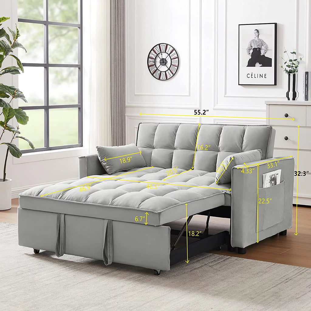 Velvet Loveseat Sleeper Sofa with Adjustable Backrest and Toss Pillows X71008
