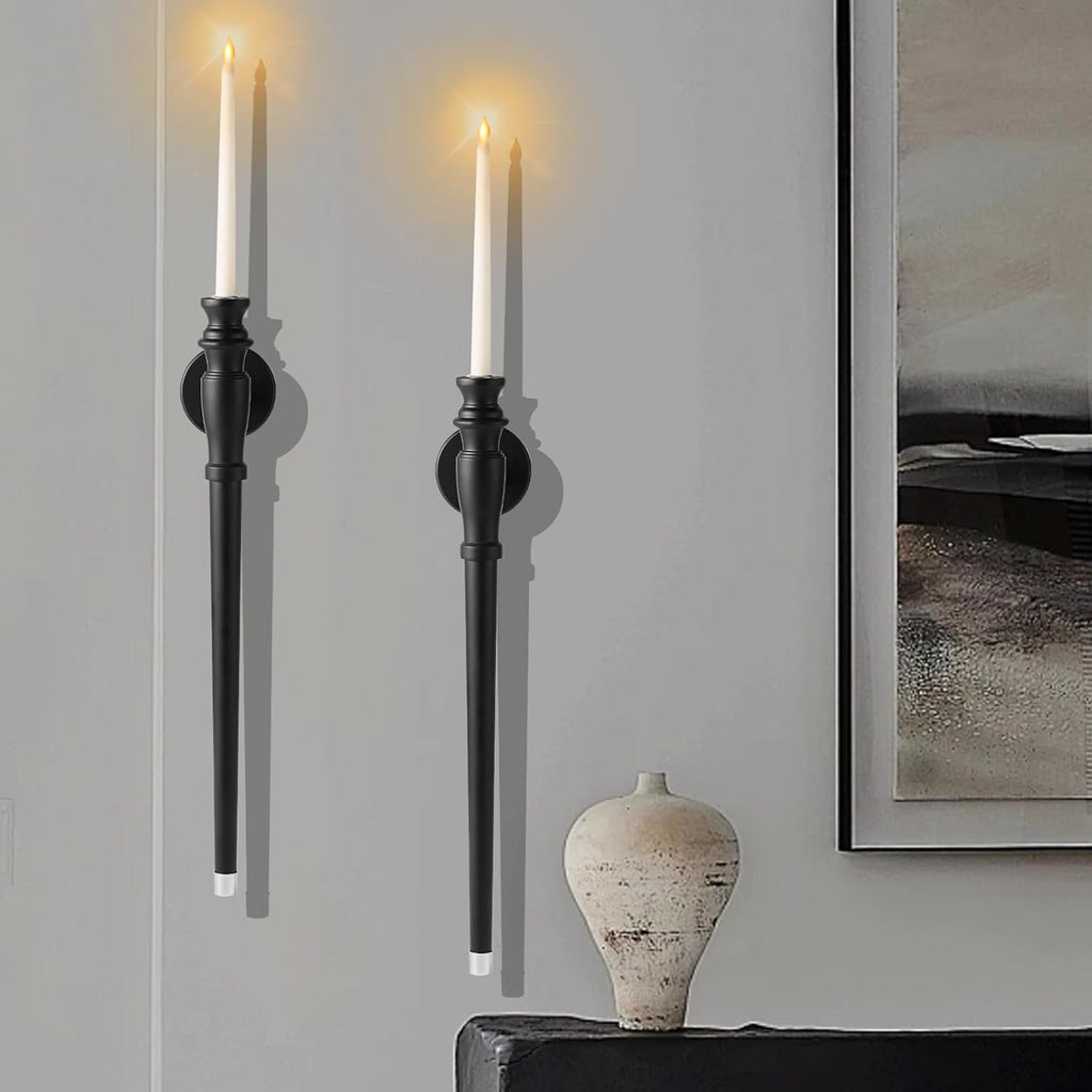 Wall Candle Sconces Set of Two, Wooden Black Taper Candle Holders by ZSHLXM T5080