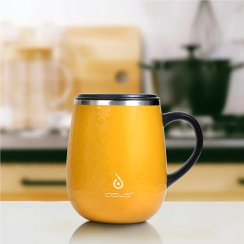 Ideus 16 oz Insulated Coffee Mug with Handle and Lid, Stainless Steel, Ocean Blue Y9978