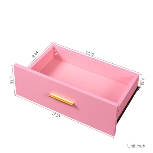 Modern Wood Computer Desk with Drawers and Mirror (Pink) J164932