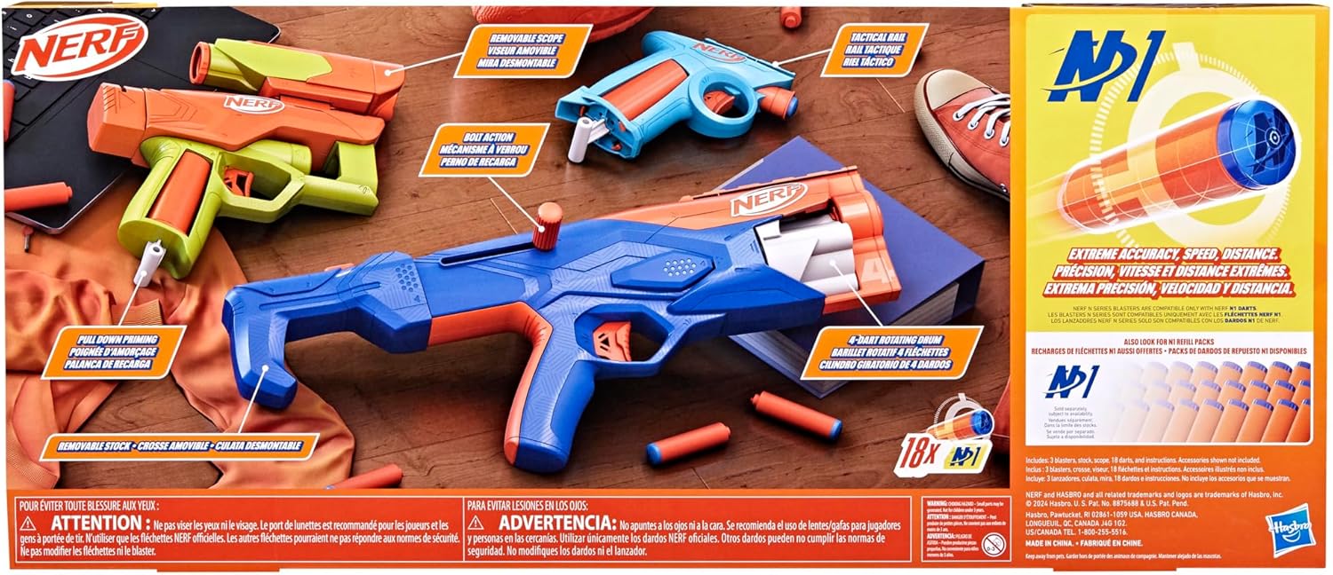 Nerf N Series Gear Up Pack, 3X Blasters, 18 N1 Darts, Ages 8+ N608