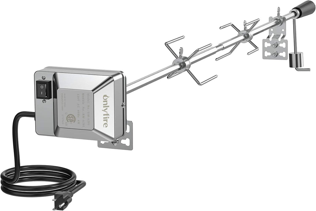 only fire Universal BBQ Grill Rotisserie Kit with 110V Electric Motor for Gas Grills - 45" 1/2" Hexagon Spit Rod