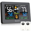 Newentor Weather Stations Wireless Indoor Outdoor with 2 Remote Sensors, 7.5" Color Large Weather Thermometers with Atomic Clock, Temperature, Humidity, Barometer/Forecast Station, Black