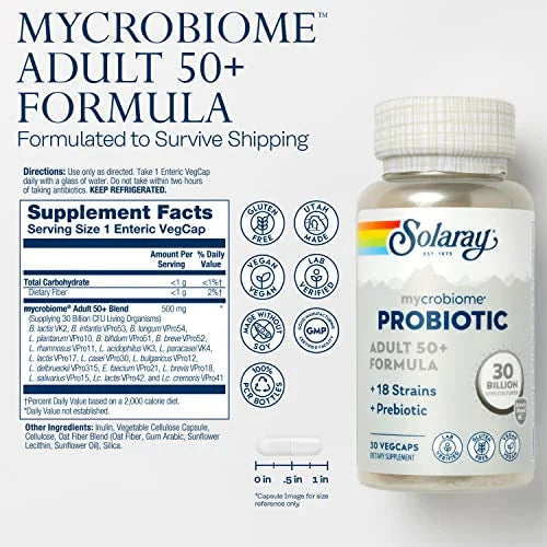SOLARAY Mycrobiome Probiotic Adult 50 Plus Formula, 30 VegCaps E8544