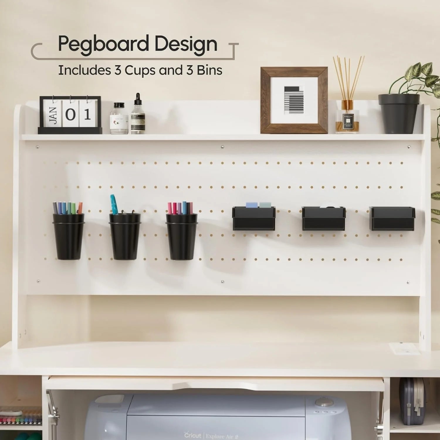 Craft Cabinet with Charging Station and Pegboard for Cricut Machines V868