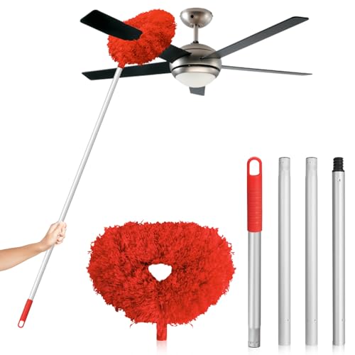 Ceiling Fan Cleaner Duster High Ceiling Extended Fan Blade Cleaner from 13 to 50 Inch Reusable Microfiber Ceiling Fan Duster with Extension Handle for Furniture Bookshelves Wall Door (Orange)