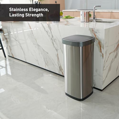 EKO Deluxe Mirage-T 13.2 Gallon Motion Sensor Trash Can, Matte Stainless Steel A485497