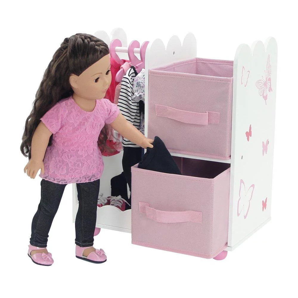 Emily Rose 18 Inch Doll Clothes Storage Closet Wardrobe with 5 Hangers E49001