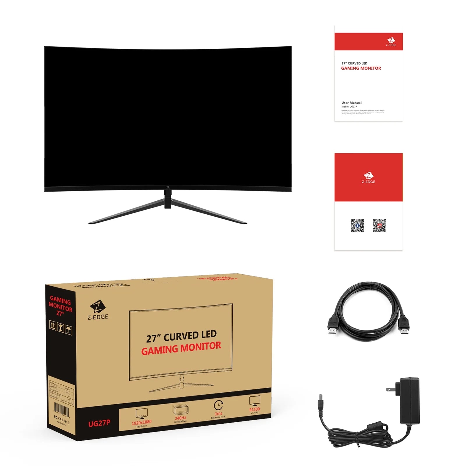 Z-EDGE UG27P 27-Inch Curved Gaming Monitor 240Hz 1ms Full HD V735