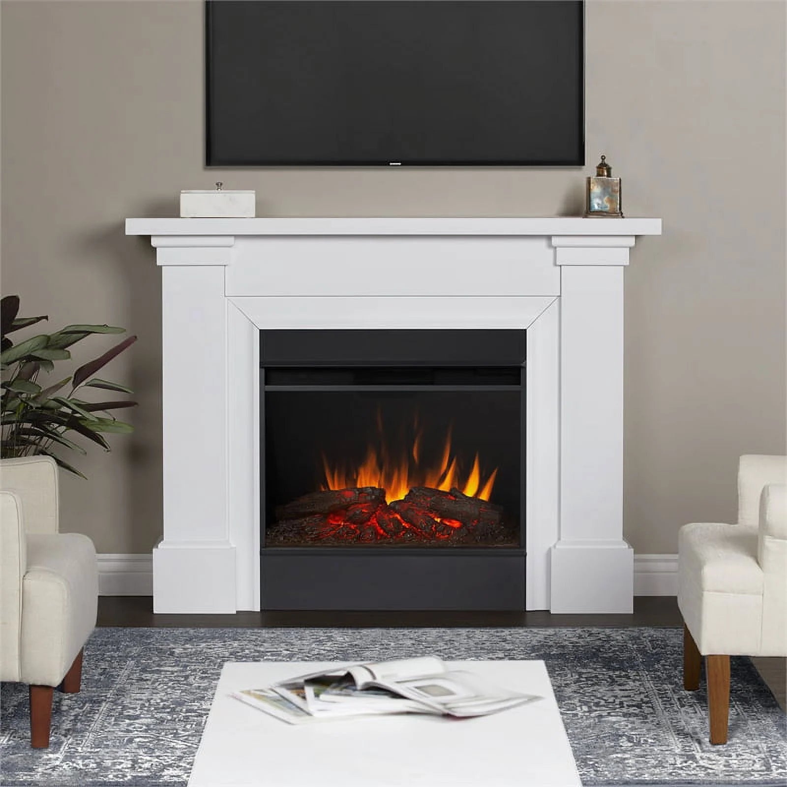 Real Flame Manus 64" Electric Fireplace in White V3538