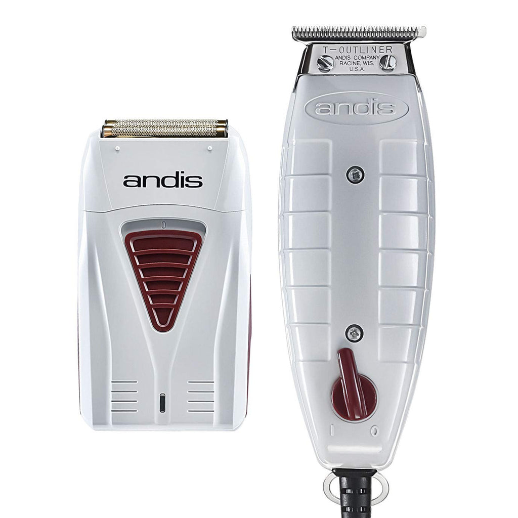 Andis Professional Finishing Combo T-Outliner Trimmer with T-Blade, Gray, Cordless Lithium Battery, Bundled with BeauWis Brush X141528