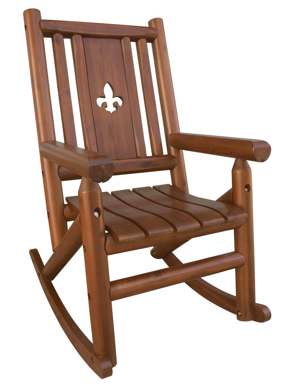 Leigh Country TX 36003 Amber-Log Fleur-De-Lis Wood Patio Rocking Chair, Brown G830203