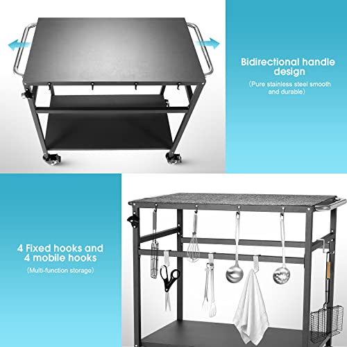 Outdoor Grill Table with Storage on Wheels, Double-Shelf BBQ Prep Cart G951277