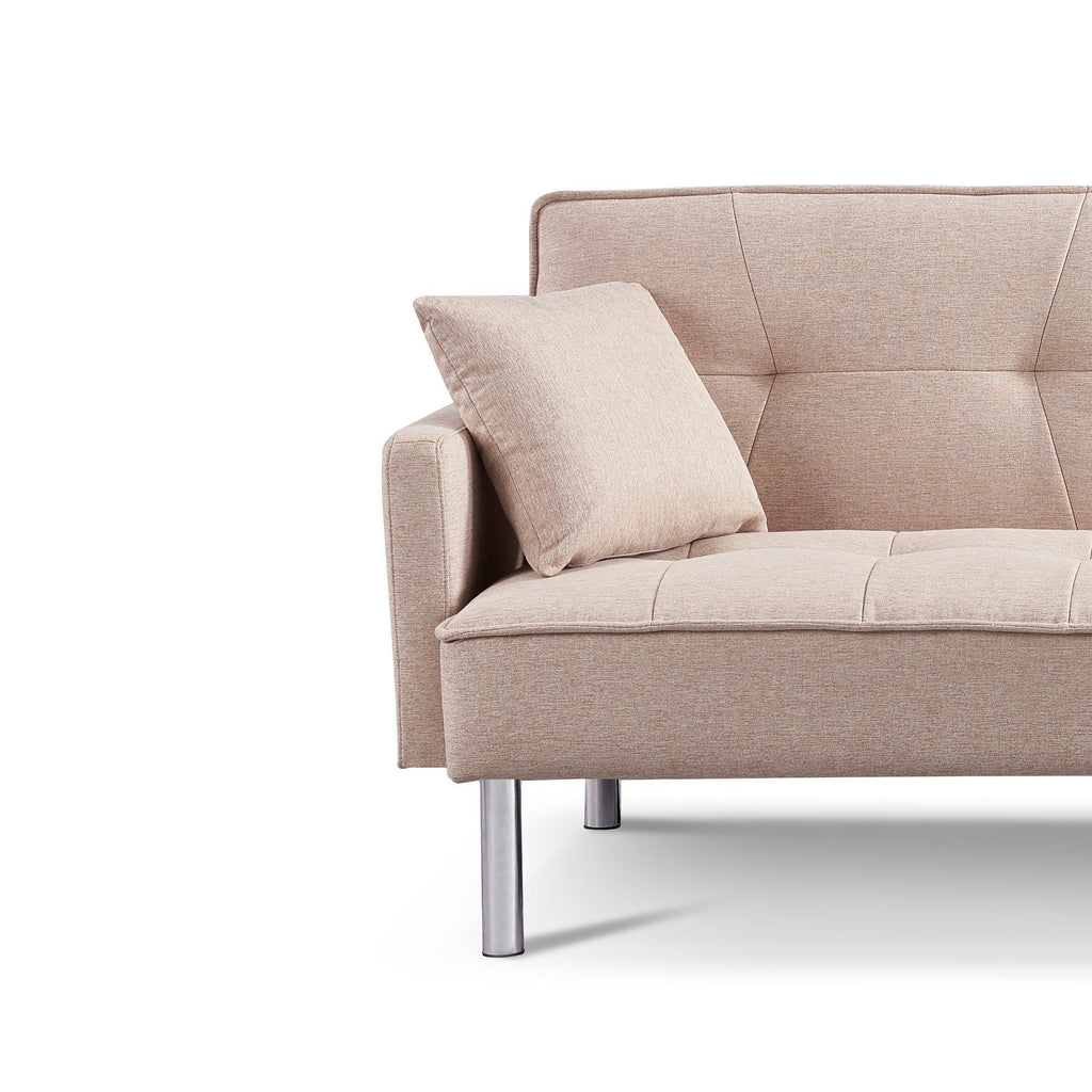 Moootto 84.6 in. Extra Long Tufted Beige Fabric Futon Sofa Bed P625