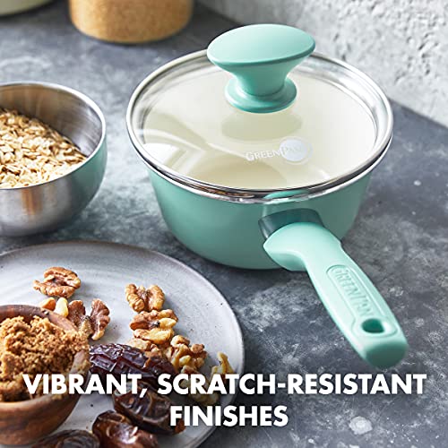 GreenPan Rio Ceramic Nonstick 2QT Saucepan with Lid, Turquoise R397652