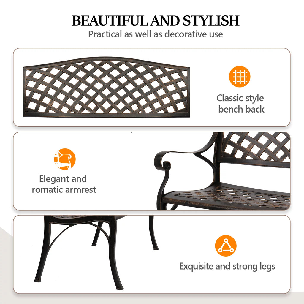VINGLI 40.5" Patio Garden Bench, Cast Iron & Aluminum Frame, Bronze Z691