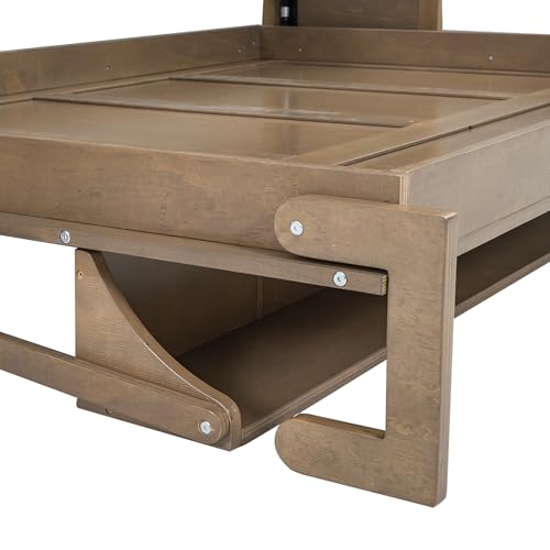 Modern Full Size Murphy Bed with Wardrobe and Storage Drawers, Solid Wood, Antique Grey N211