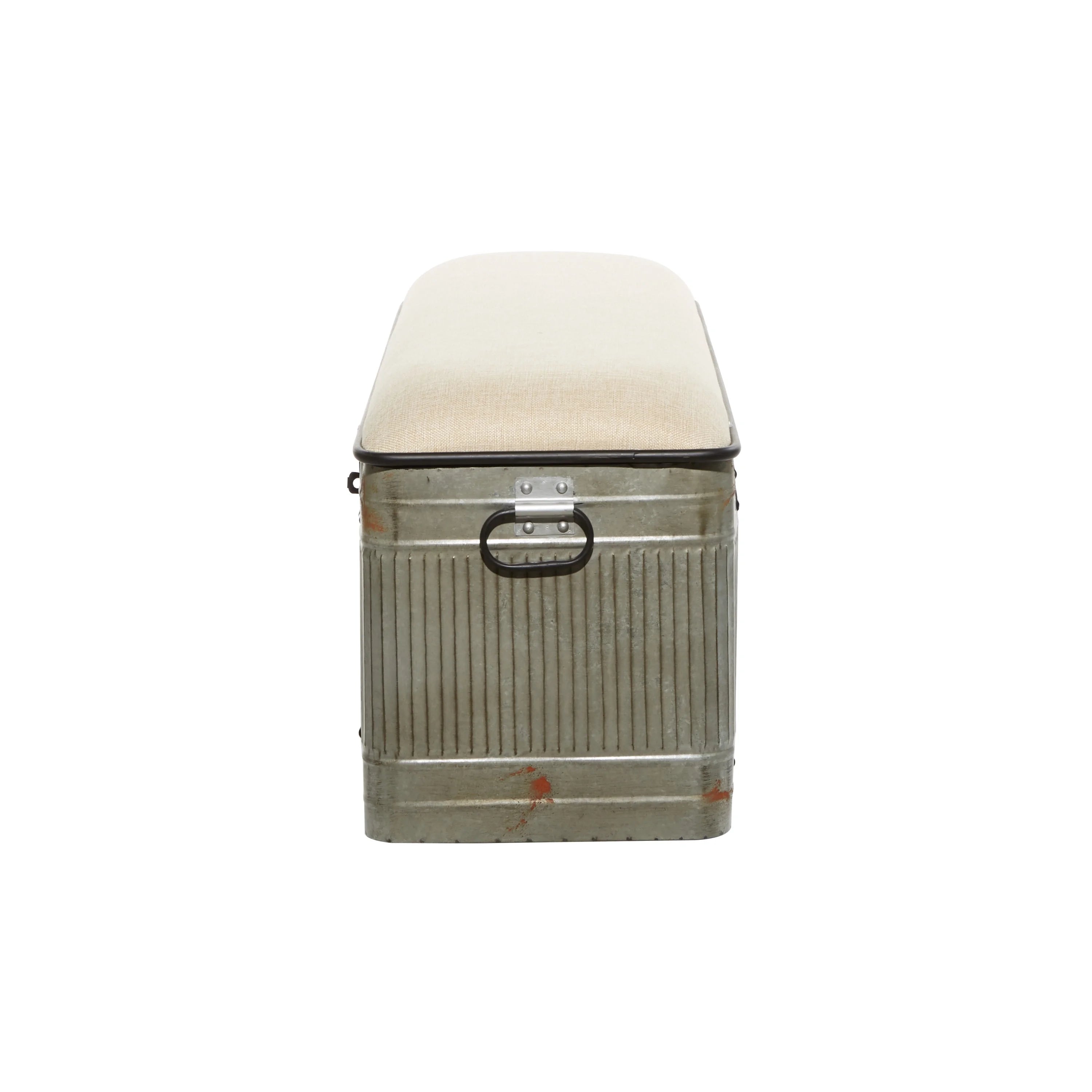 DecMode Metal Galvanized Storage Bench with Cream Burlap Top K1740