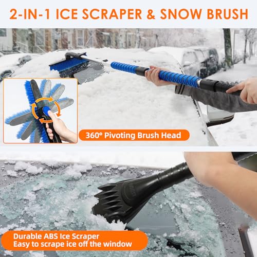 AstroAI 47.2" Extendable Ice Scraper and Snow Brush for Car Windshield with Foam Grip E491004