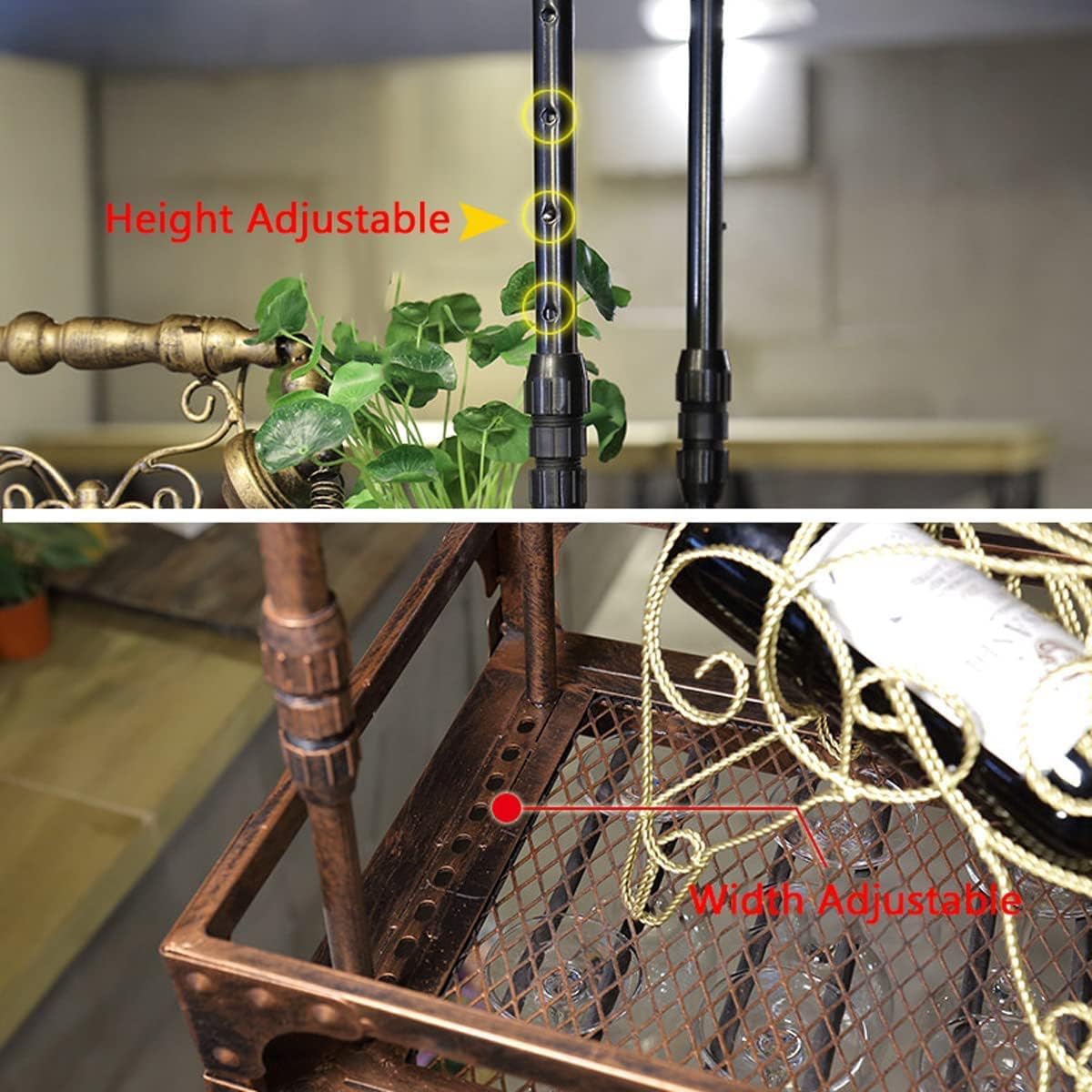 Hanging Wine Glass Rack, Industrial Vintage Metal Wall-Mounted, Bronze, 60x35cm Y4857