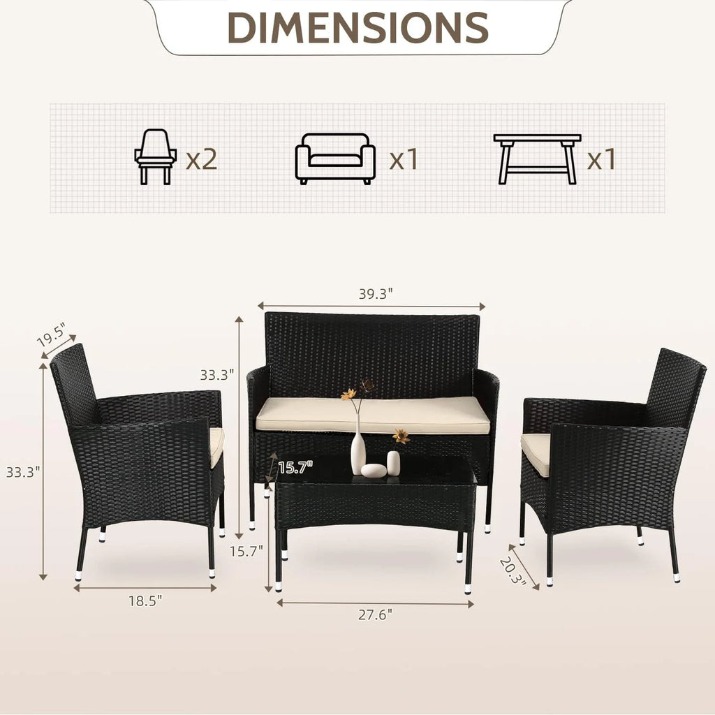 Outdoor Rattan Patio Furniture Set 4 Pieces Wicker Sofa F738