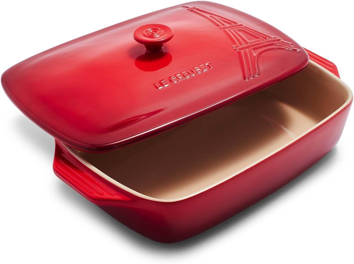 Le Creuset Eiffel Tower Collection Stoneware Covered Rectangular Casserole, 3.5 qt. (12.5" x 8.5"), Cerise