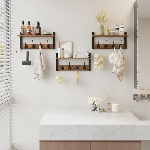 Wood Coat Rack with 16 Hooks, Wall Mounted, Rustic Brown A652