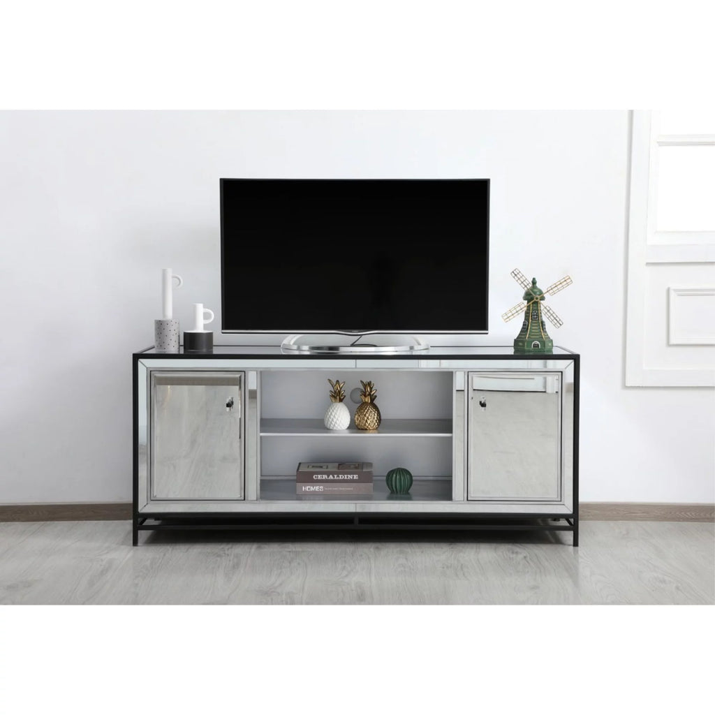 James Mirrored TV Stand for TVs up to 55" Black W4585