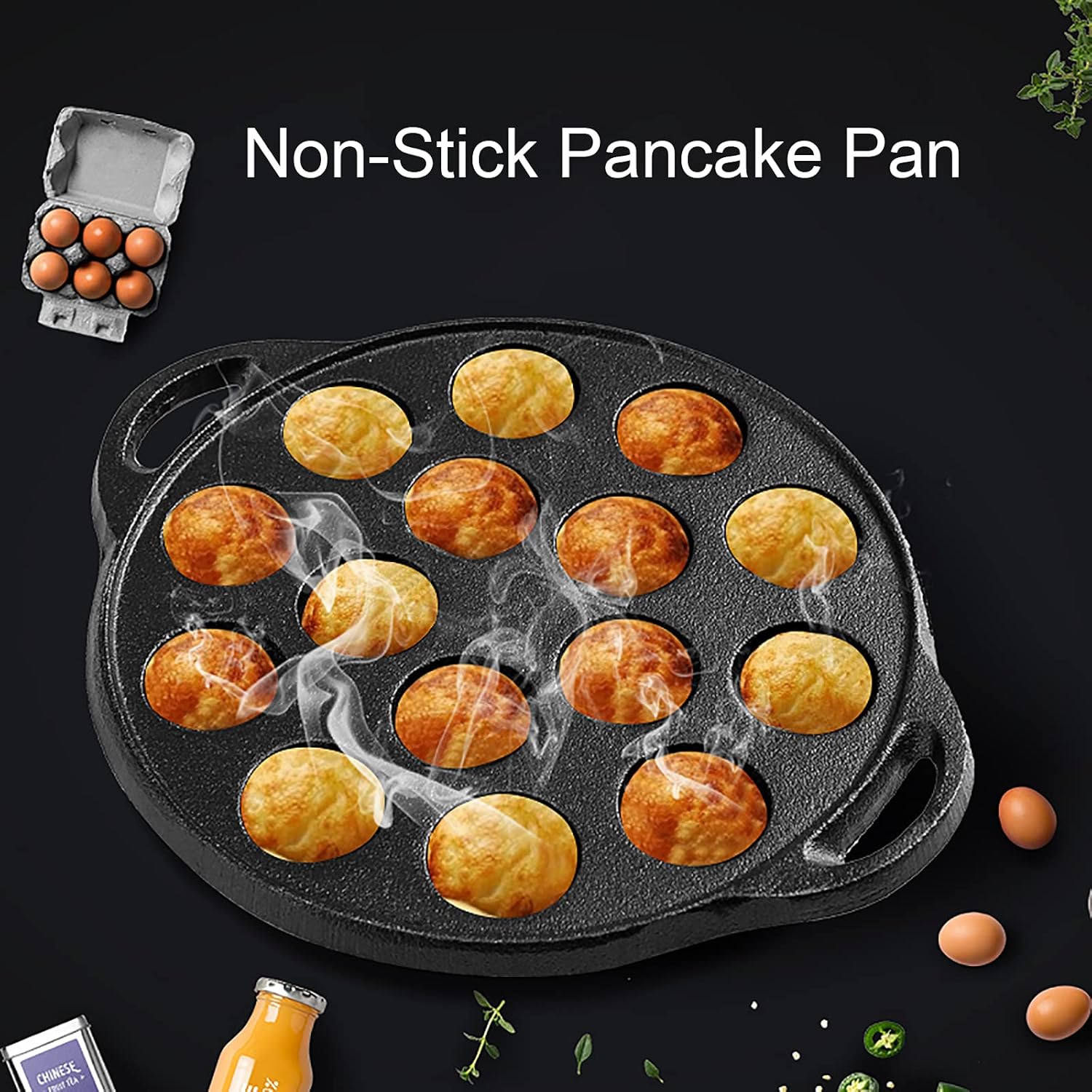WUWEOT Non-Stick Aebleskiver Pan, Pre-Seasoned Cast Iron A549247