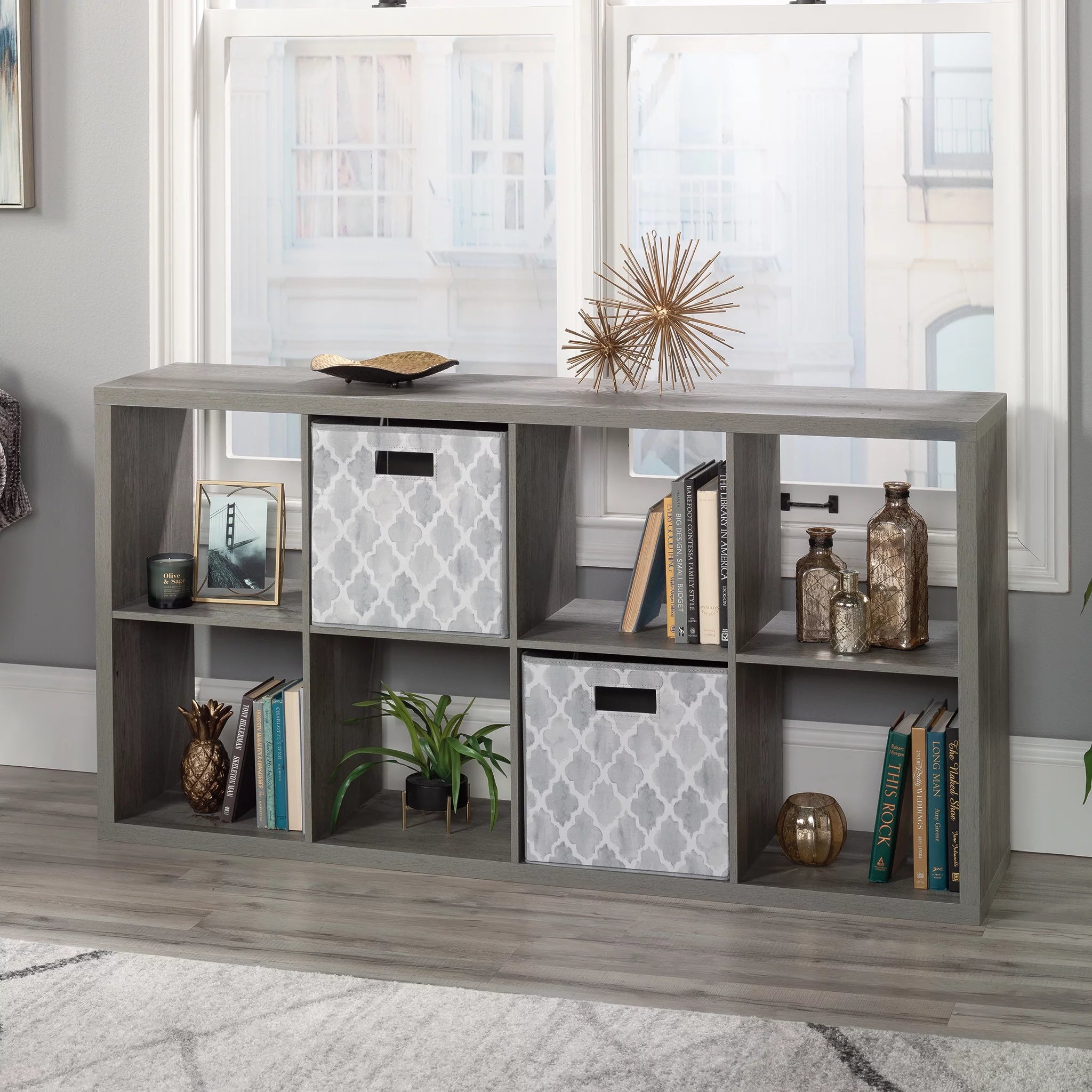 Sauder 8-Cube Organizer Storage Bookshelf, Mystic Oak Finish