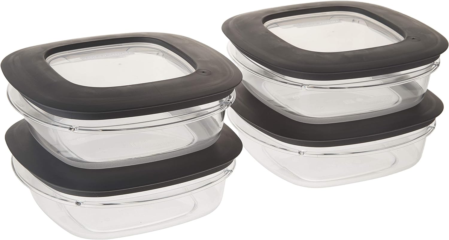 Rubbermaid Premier Food Storage Container, 3 Cup, Grey (4 Pack)