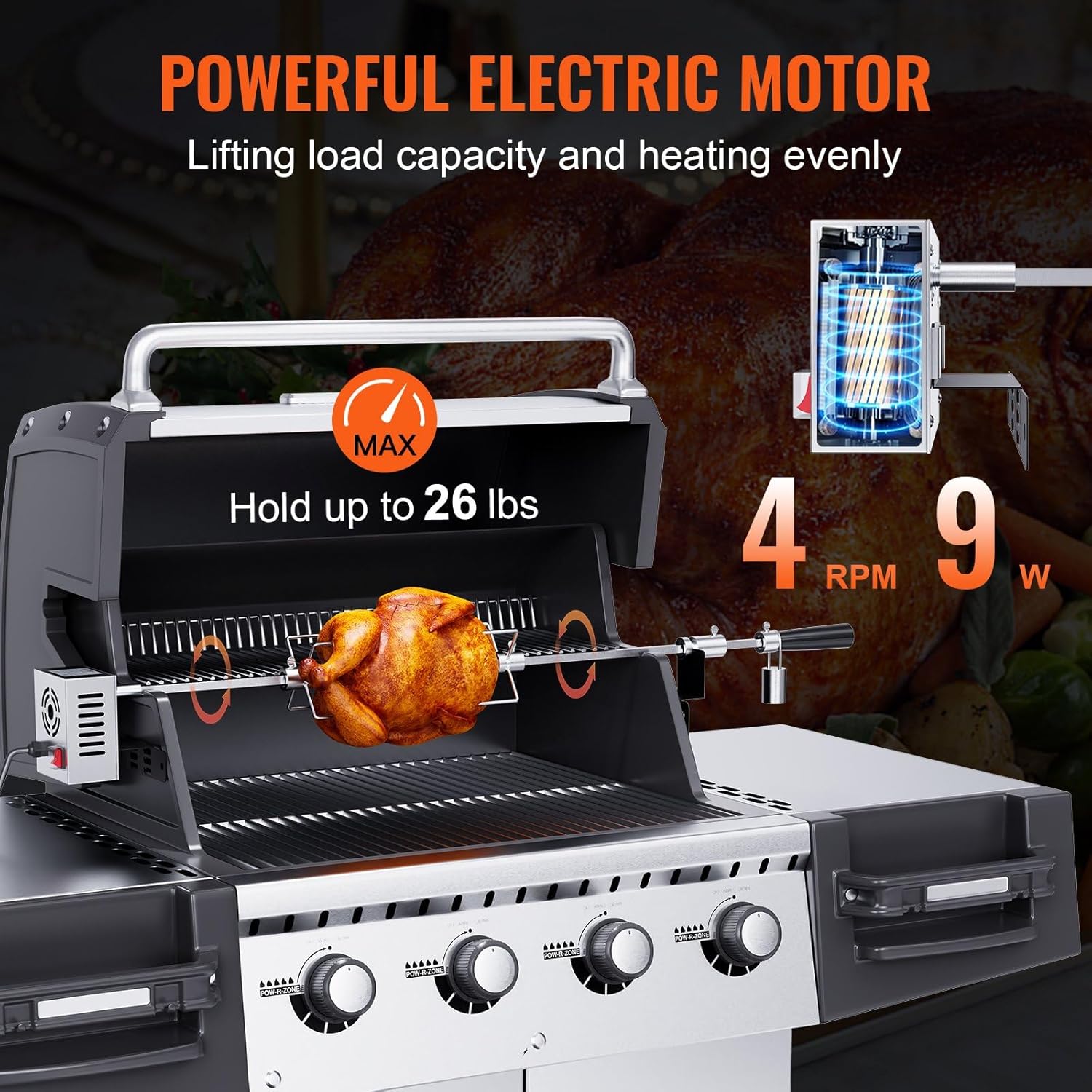 Stainless Steel Grill Rotisserie Kit with Motor for BBQ N10422
