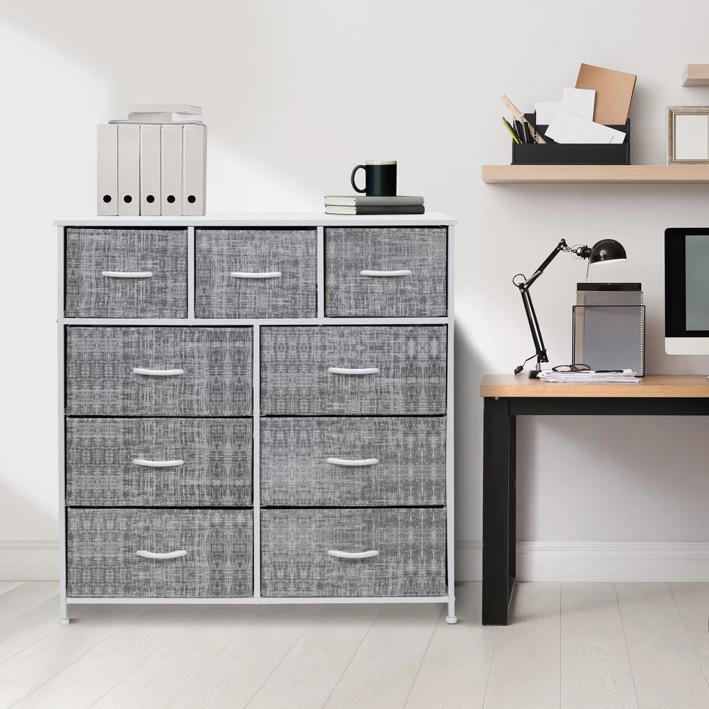 Sorbus Dresser with 9 Drawers, Steel Frame, Wood Top C7582