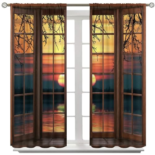 Iceberg Setting Sun Landscape Curtain, Blackout Window Treatment for Bedroom Living Room, 42"W x 45"L Y2586