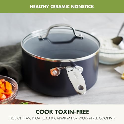 GreenPan Valencia Pro Hard Anodized Ceramic Nonstick Saucepan Pot Set with Lids, Gray L364200