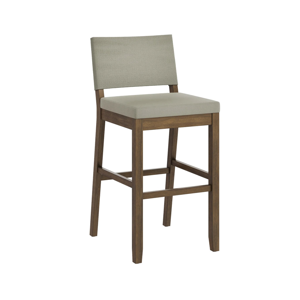 Nathan James Linus Upholstered Bar Stool with Back, Rubberwood Legs, Light Gray/Dark Brown Y554