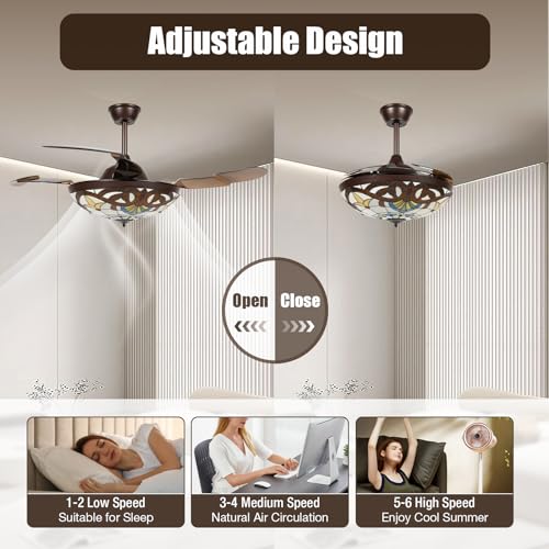 42 Inch Tiffany Style Stained Glass Ceiling Fan with Light and Remote Control A90632