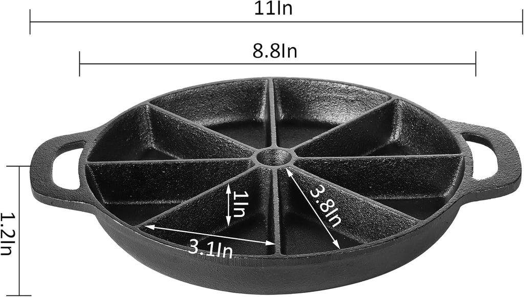WUWEOT Cast Iron Wedge Pan, Nonstick Round Corn Bread Skillet with Double Handles N23081