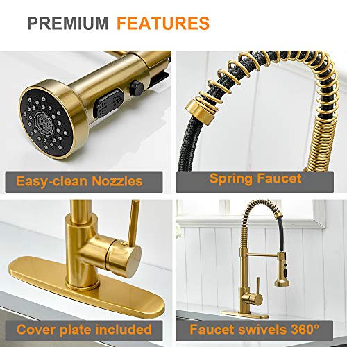 Hoimpro Matte Black Spring Kitchen Faucet with Pull Down Sprayer X865190