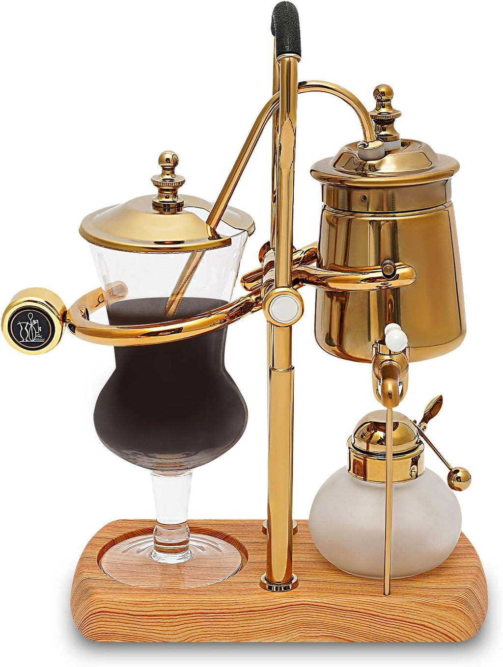 Belgian/Belgium Siphon Coffee Maker, Luxury Royal Family Balance Syphon Coffee Maker Vacuum Brewing System, Double Ridged Fulcrum with Tee Handle, Vintage Classic Retro Luxury Gold