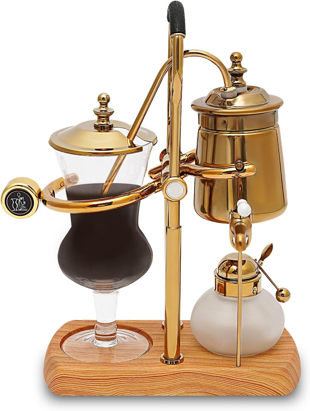 Belgian/Belgium Siphon Coffee Maker, Luxury Royal Family Balance Syphon Coffee Maker Vacuum Brewing System, Double Ridged Fulcrum with Tee Handle, Vintage Classic Retro Luxury Gold