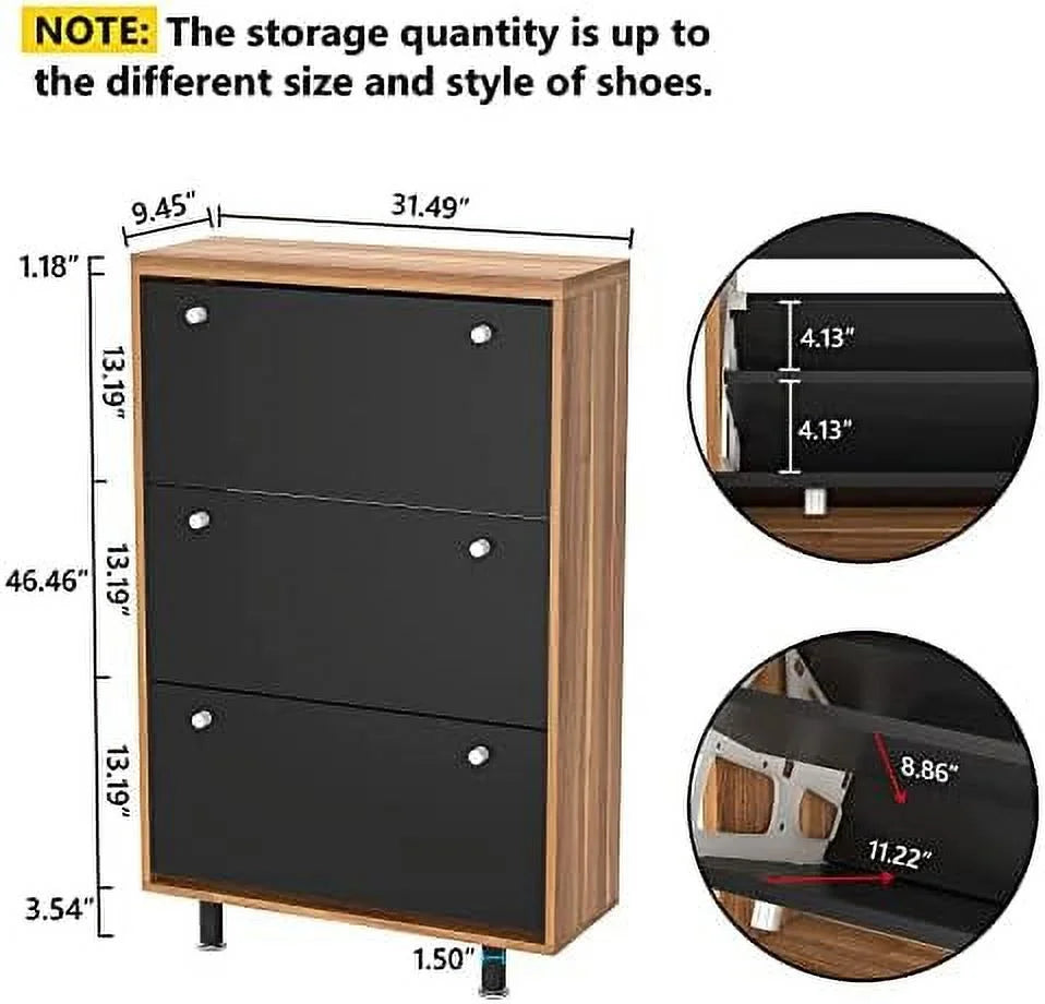 HOOMHIBIU 3 Drawer Shoe Cabinet Freestanding Shoe Rack Organizer with Flip Door White Q364
