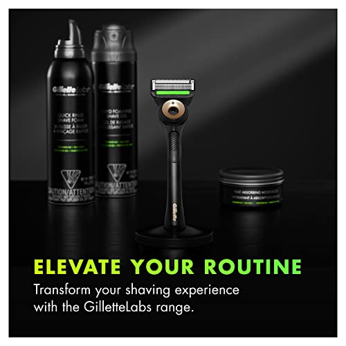 Gillette Labs Razor for Men with Exfoliating Bar Gold Edition, 3 Refills, Travel Case & Magnetic Stand N637
