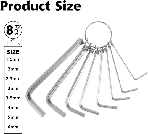 8pcs Hex Key Set Silver Allen Wrench 1.5-6 mm L Shape Portable Repair Tool T100