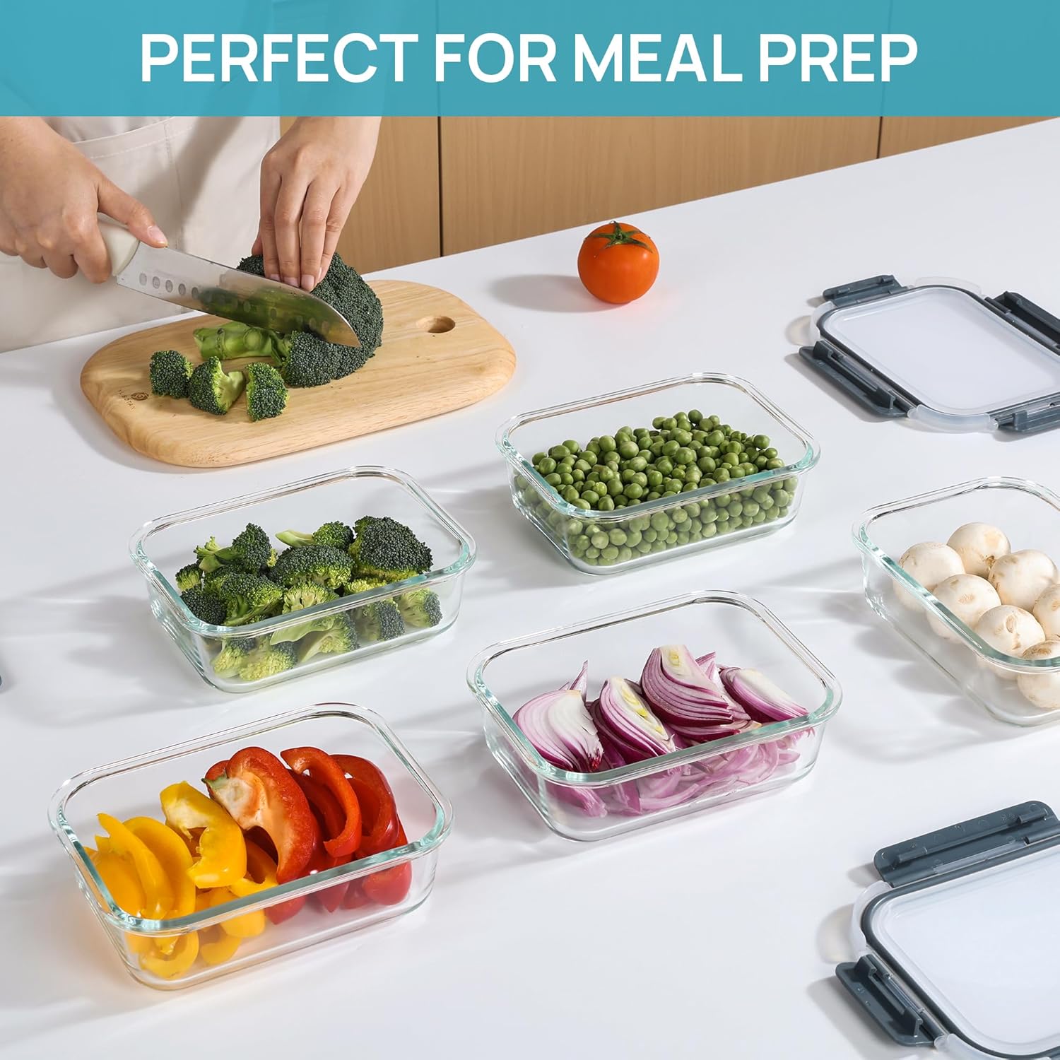 Vtopmart 5 Pack 22oz Glass Food Storage Containers with Airtight Lids C681094