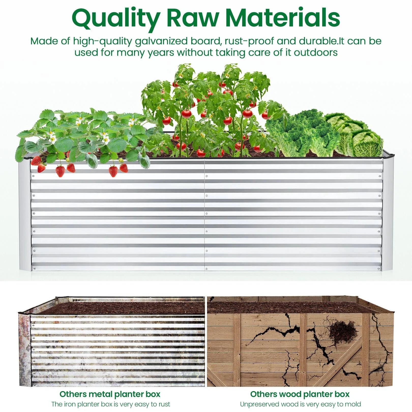 SEJOV Galvanized Raised Garden Bed 6ftx3ftx2ft Metal Planter Box S619