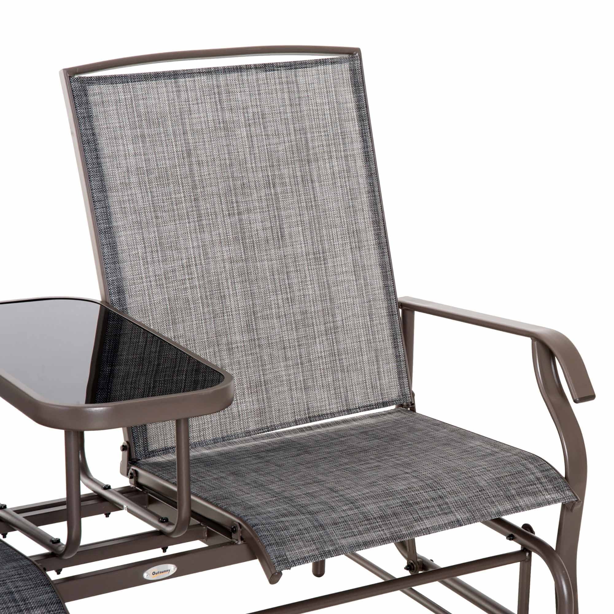 Outsunny Outdoor Glider Bench with Center Table, Metal Frame Patio Loveseat, Gray W632