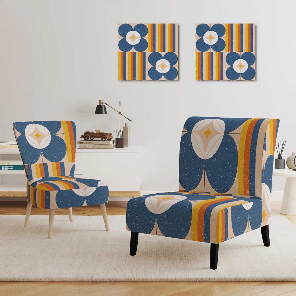 Retro Floral Pattern Upholstered Mid-Century Accent Chair M22605